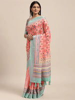 Load image into Gallery viewer, Linen Saree - Peach x Multicolour
