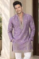 Load image into Gallery viewer, MADDY [S/36] - (Light Purple) Men Mid Length Kurta Top
