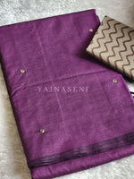 Load image into Gallery viewer, Cotton x Mirror saree : Plum x Brown
