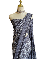 Load image into Gallery viewer, Cotton Saree x Printed Design : Black x White
