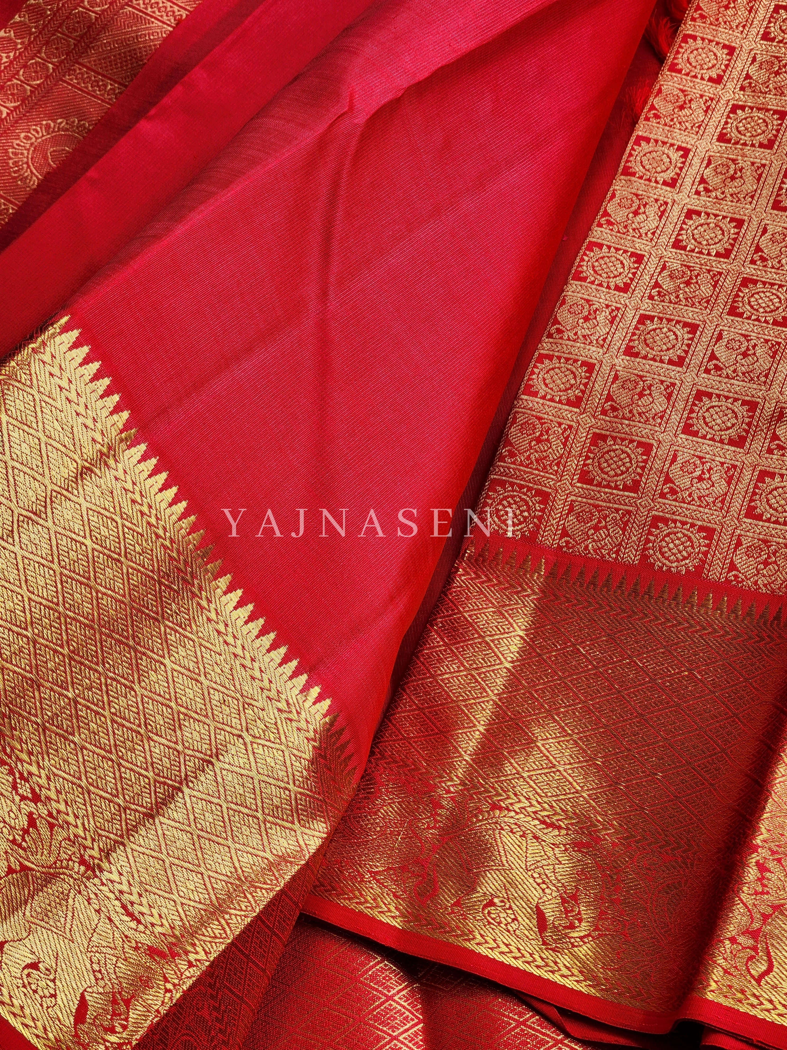 Crimson - Pure Kanjivaram Silk Saree with Gold Zari