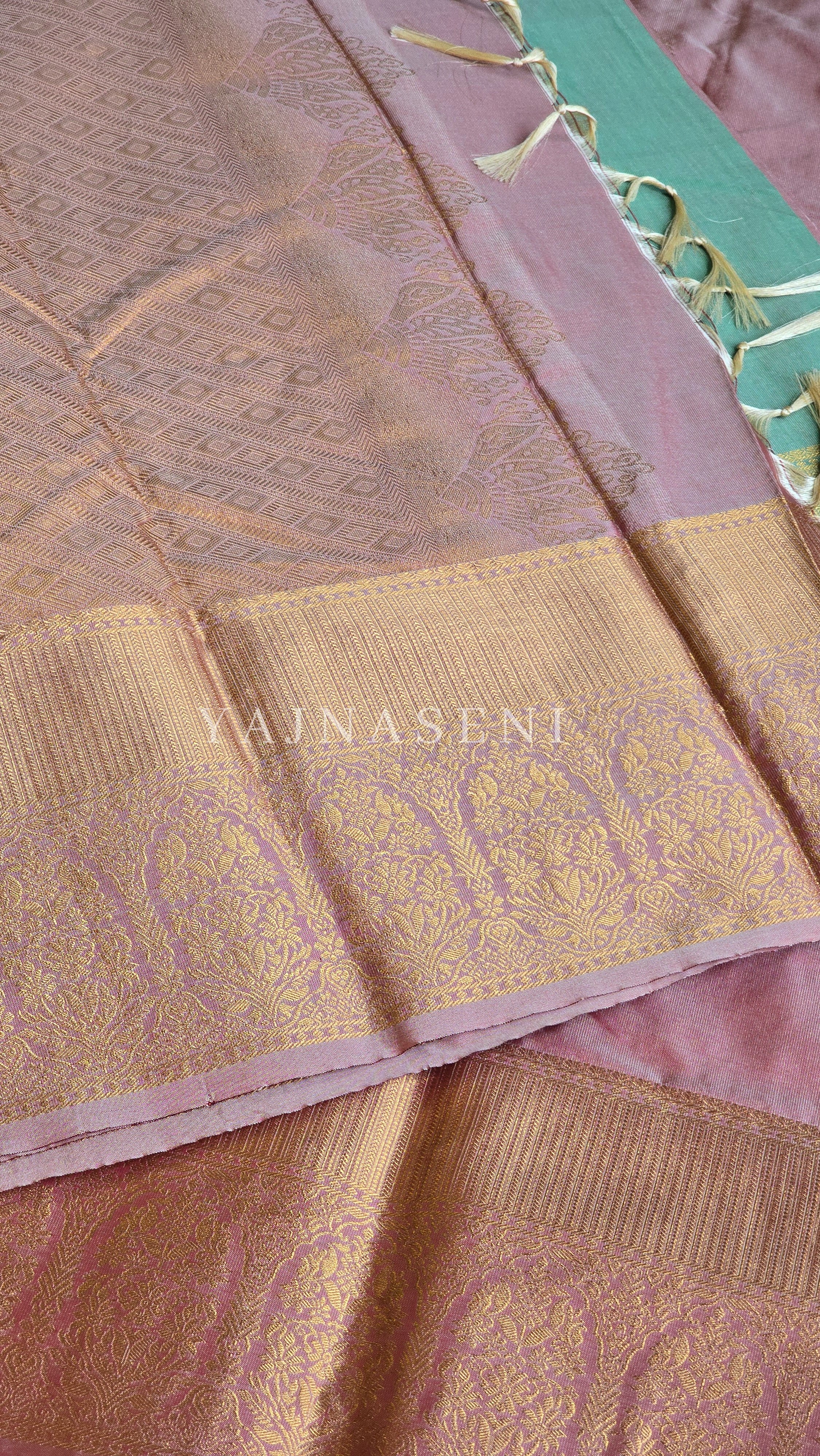 Color Block Series : Semi Kanchi Silk Saree - Blush x Mint