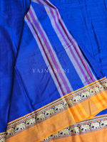 Load image into Gallery viewer, Narayanpet Mercerised Cotton Saree : Royal Blue x Mustard
