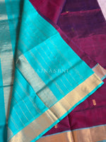 Load image into Gallery viewer, Handloom Kanchipuram Silk Cotton Saree : Merlot x Turquoise
