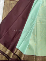 Load image into Gallery viewer, Kanchipuram Semi Silk Saree x Checkered - Cool Mint x Dark Brown
