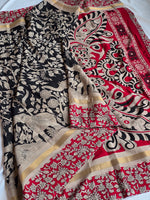 Load image into Gallery viewer, Maheshwari Blended Silk Cotton saree x Kalamkari : Black x Cream x Red Border
