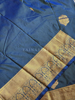 Load image into Gallery viewer, Monochrome Series : Semi Kanchi Silk Saree - Blue (Green Undertone)
