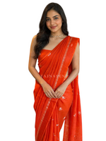 Load image into Gallery viewer, Viscose Chinnon Saree x Satin Border - Orange

