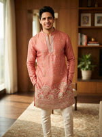 Load image into Gallery viewer, SIDDHARTH MALHOTRA [M/38] - (Coral Pink) Men Mid Length Kurta Top
