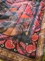 Load image into Gallery viewer, Linen Cotton x Kalamkari Print Saree - Black x Green
