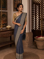 Load image into Gallery viewer, Narayanpet Mercerised Cotton Saree x Tall border : Dark Grey x Black
