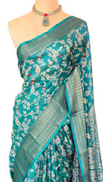 Load image into Gallery viewer, Semi Mysore Silk Saree x Zari Border - Teal Green
