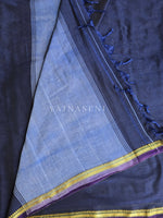 Load image into Gallery viewer, Narayanpet Mercerised Cotton Saree x Thin Border : Dark Blue x Purple
