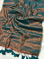 Load image into Gallery viewer, Shimmery Tissue Saree x Sequins x Pom Pom : Rustic Copper (Green Undertone)
