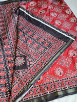 Load image into Gallery viewer, Printed Cotton Silk x Gold Border : Red x Black
