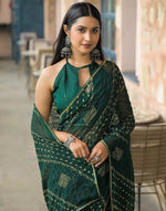Load image into Gallery viewer, Chiffon Saree x Shimmery Tinsel : Green
