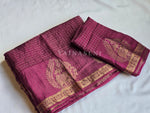 Load image into Gallery viewer, Blended Viscose Chinnon Silk Saree x Checkered x Elephant Border : Mulberry
