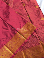 Load image into Gallery viewer, Vaira Oosi Checkered x Peacock Semi Silk Saree - Maroon
