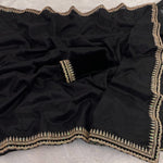 Load image into Gallery viewer, Tissue saree x Velvet Lace Border x Blouse - Black
