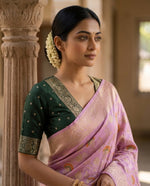 Load image into Gallery viewer, Banarasi Semi Silk Saree : Pink x Dark Green
