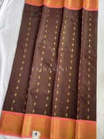 Load image into Gallery viewer, Kanchipuram Semi Silk Saree x Checkered - Chocolate x Coral Pink
