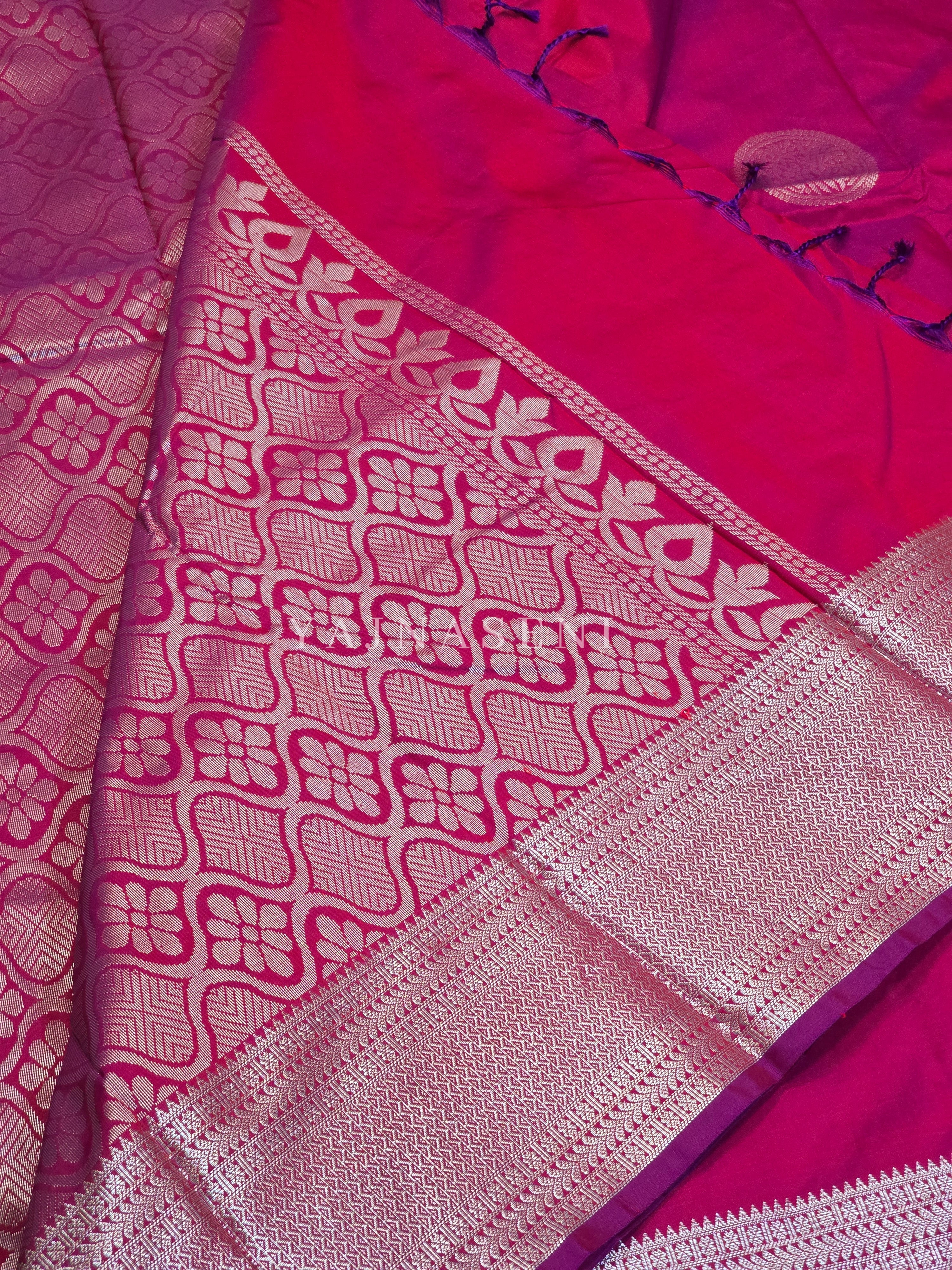 Semi Soft Silk Silver Zari Saree - Raspberry Red