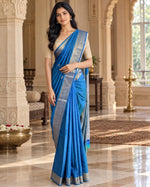 Load image into Gallery viewer, Classic Motifs x Semi Kanchi Soft Silk Saree - Peacock Blue
