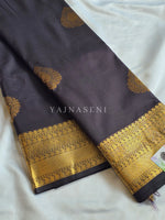 Load image into Gallery viewer, Soft Silk x Gold Zari Saree - Deep Aubergine Brown
