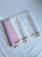 Load image into Gallery viewer, Maheswari Small Border Cotton Saree : White x Pastel Lilac
