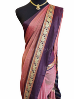 Load image into Gallery viewer, Narayanpet Mercerised Cotton Saree : Dark Peach x Wine
