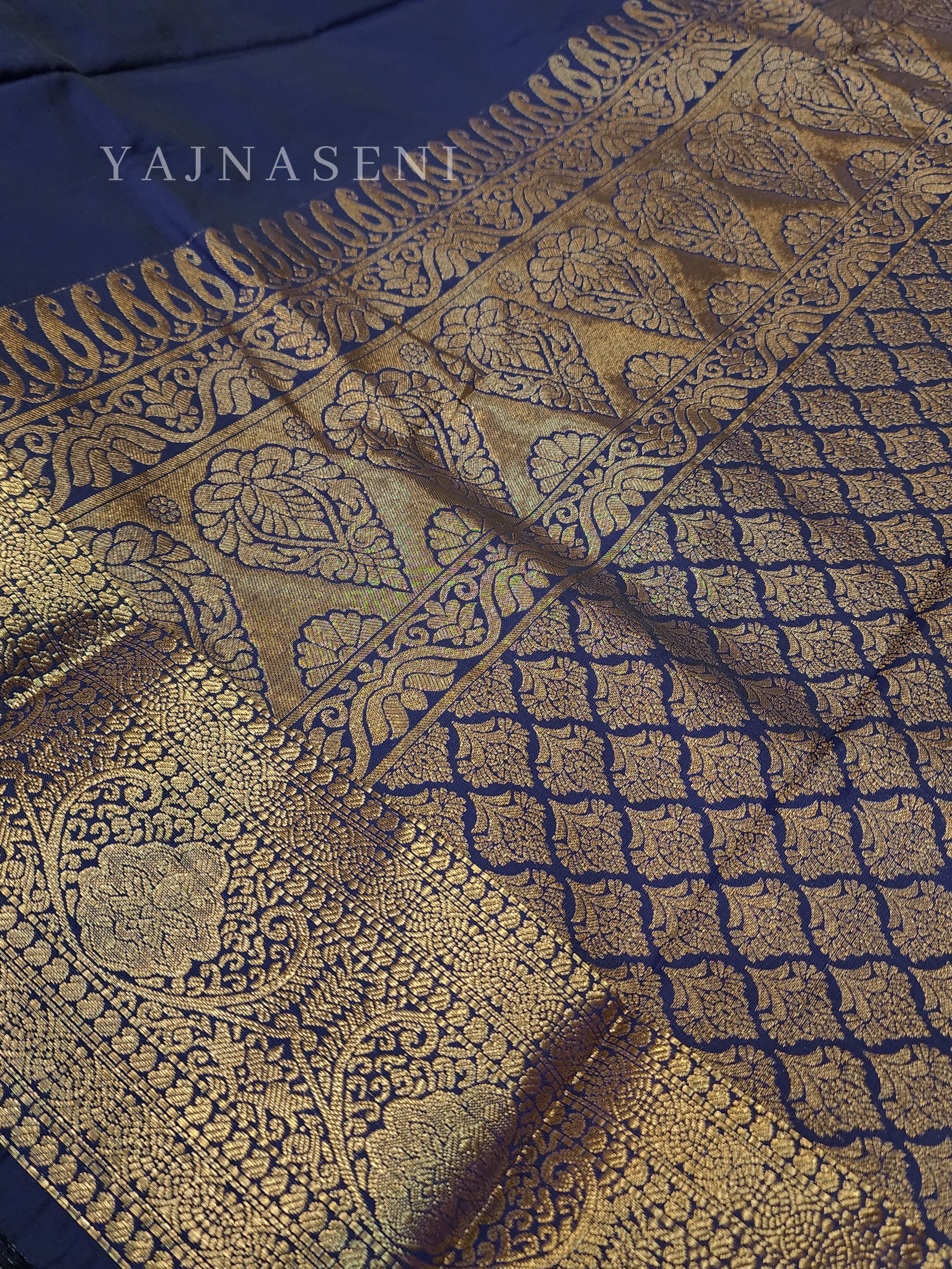 Semi Soft Silk Gold Zari Saree - Dark Blue