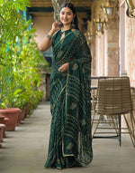 Load image into Gallery viewer, Chiffon Saree x Shimmery Tinsel : Green
