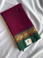 Load image into Gallery viewer, Narayanpet Mercerised Cotton Saree : Berry x Green

