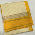 Load image into Gallery viewer, Checkered x Handloom Kanchipuram Silk Cotton Saree : Cream x Mango
