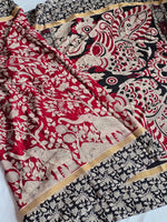 Load image into Gallery viewer, Maheshwari Blended Silk Cotton saree x Kalamkari : Red x Cream x Black border
