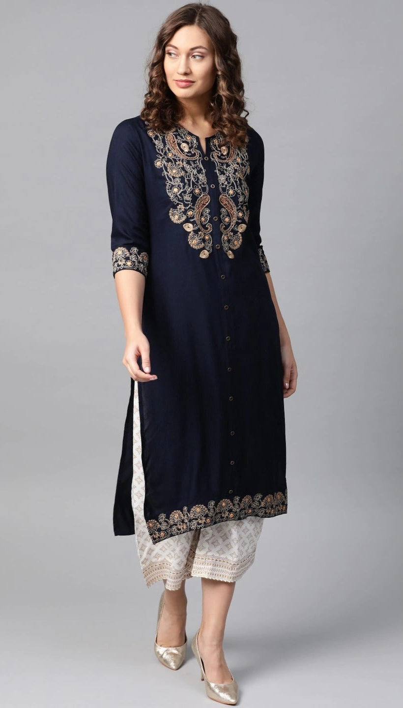 CHAYA [S / 36] - Straight cut embroidered kurti set