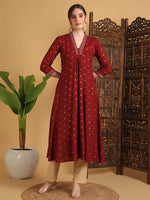 Load image into Gallery viewer, DAAKINI [XL/42] - Semi-Flared Kurti Dress (Maroon)
