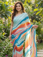 Load image into Gallery viewer, Printed Chiffon Saree x Pearl Border : Ocean Hues
