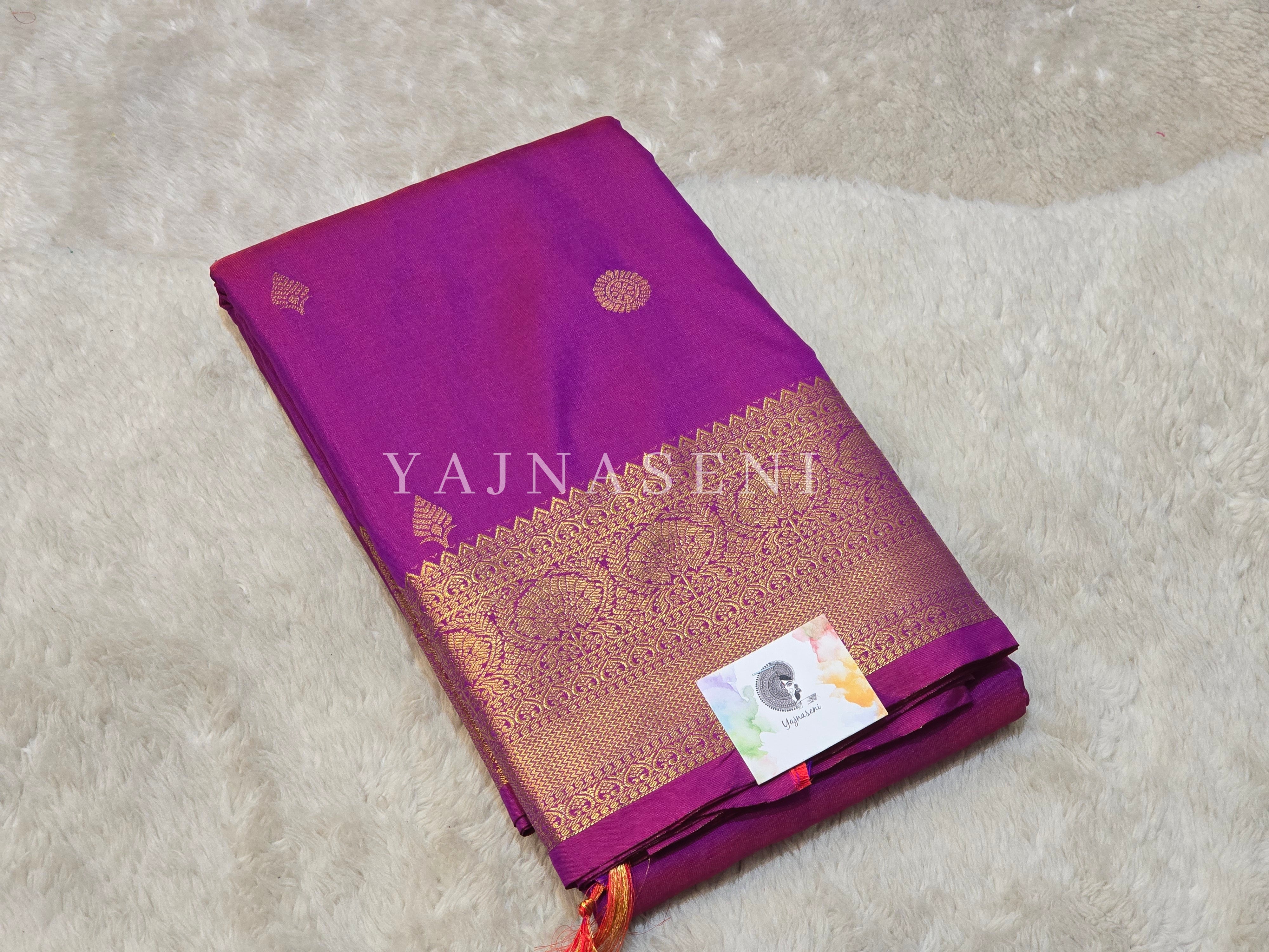 Luxe Edit x Semi Soft Silk Gold Zari Saree - Magenta Purple