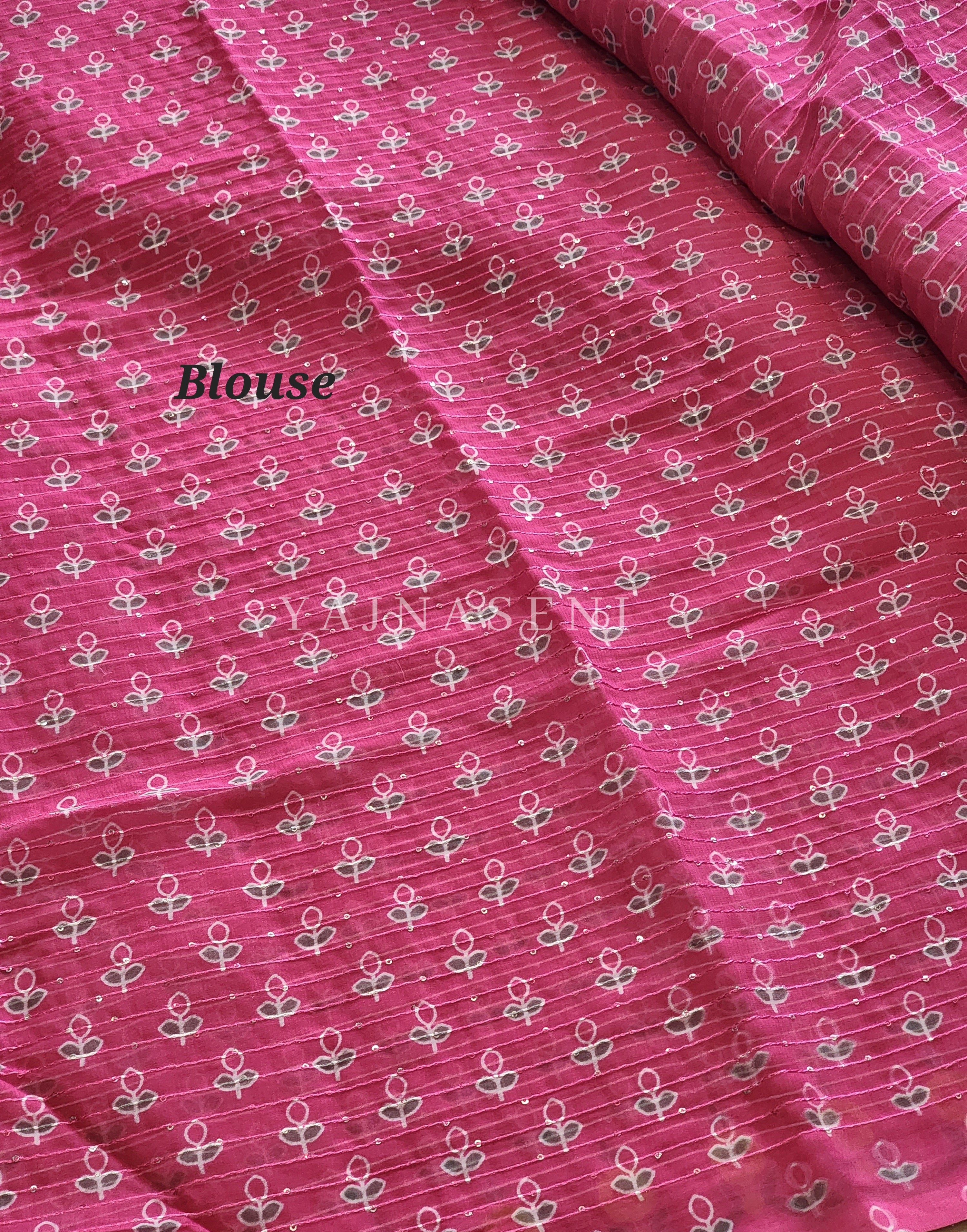 Sequins x Printed Georgette Saree - Pink