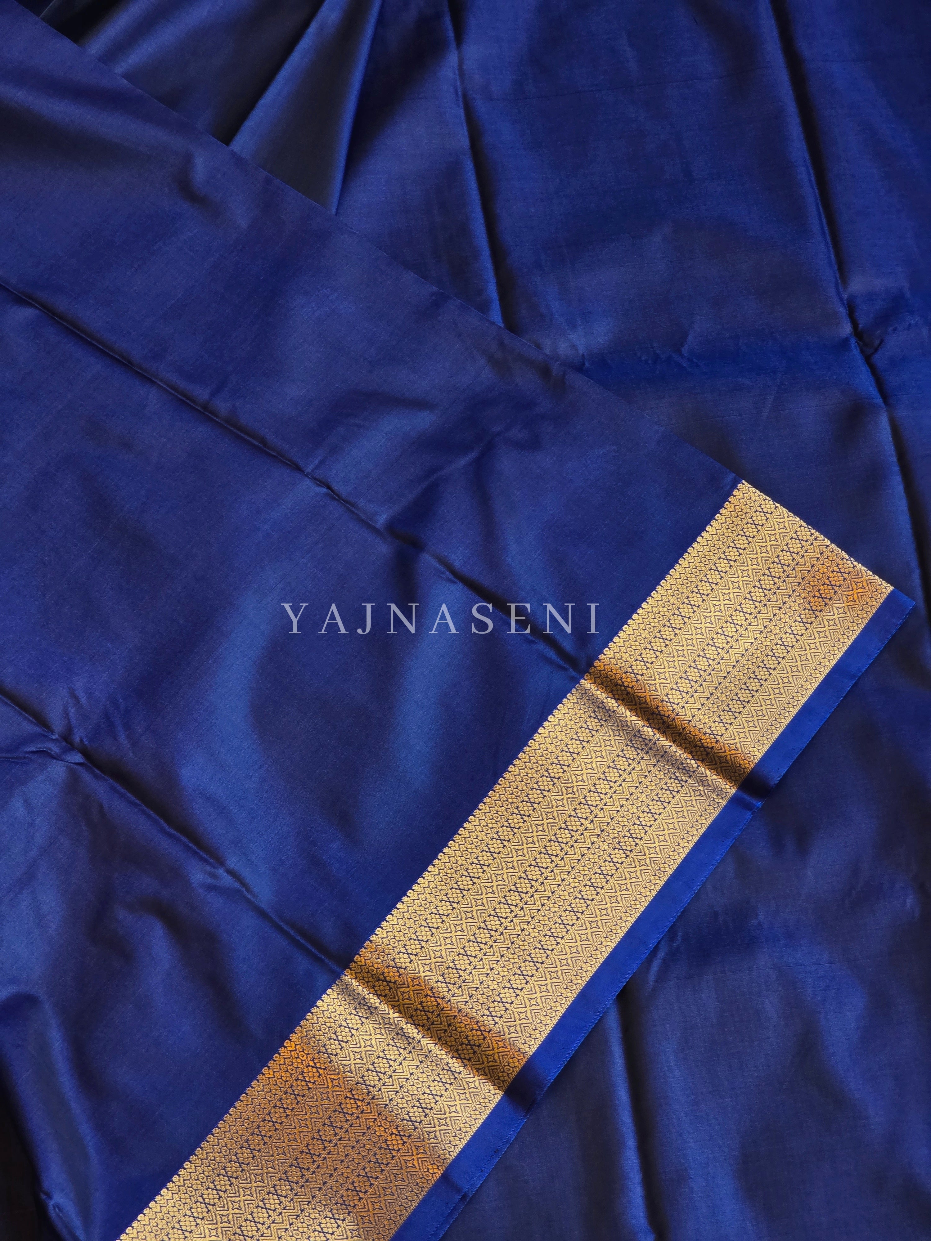 Minimalist Semi Silk Saree x Gold Zari - Navy Blue