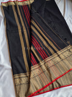 Load image into Gallery viewer, Narayanpet Mercerised Cotton Saree x Tall border : Black x Red

