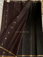 Load image into Gallery viewer, Maheswari Small Border Cotton Saree : Dark Chocolate x Black
