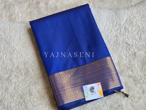 Minimalist Semi Silk Saree x Gold Zari - Royal Blue