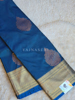 Load image into Gallery viewer, Semi Kanchi Silk x Gold Zari Saree - Blue (Green Undertone)
