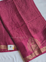 Load image into Gallery viewer, Blended Viscose Chinnon Silk Saree x Checkered x Elephant Border : Mulberry
