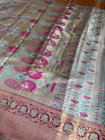 Load image into Gallery viewer, PETAL &amp; PARCHMENT - Pure Kanjivaram Silk Saree with Gold Zari
