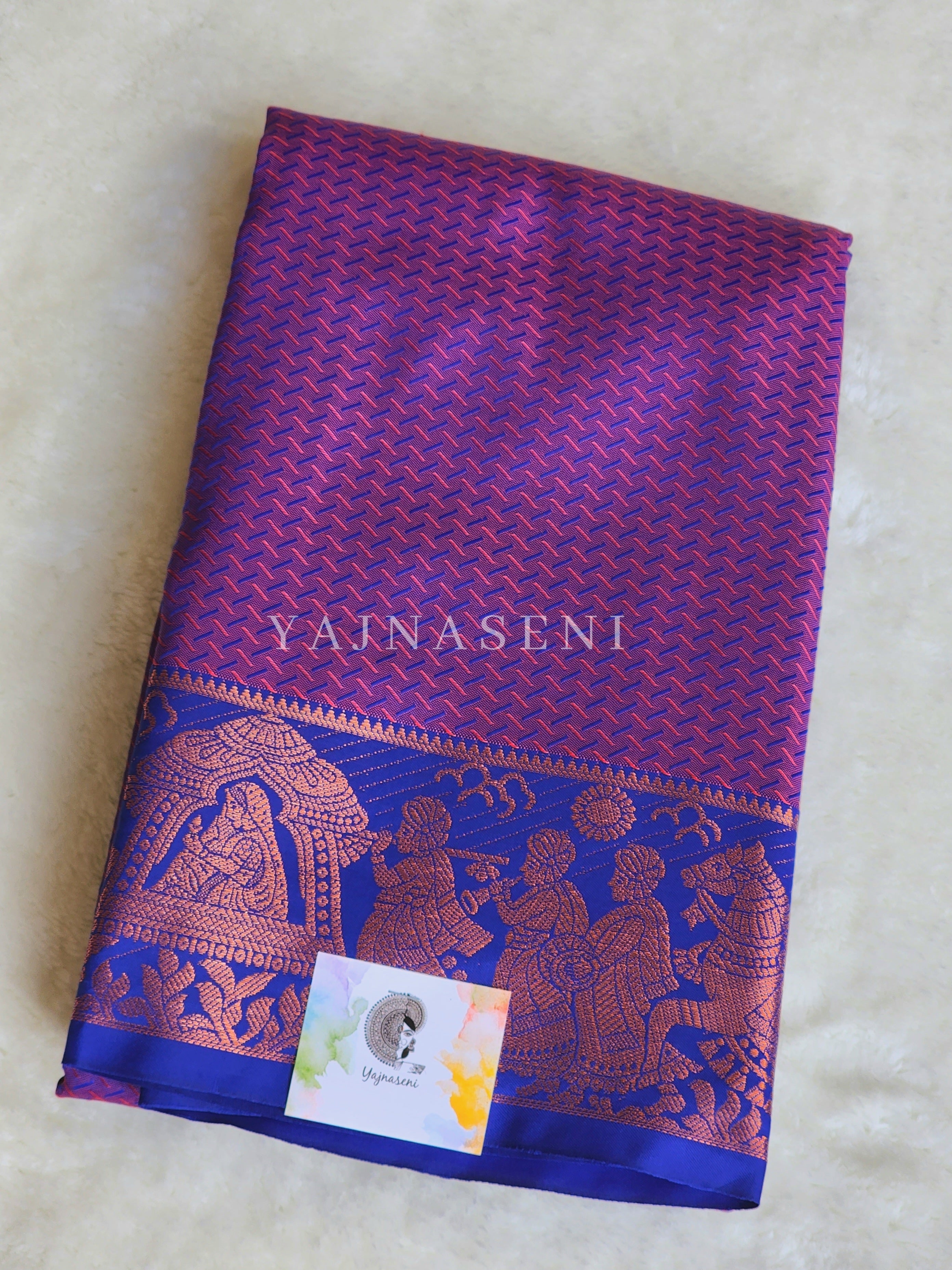 Pallakku series - Soft Semi Silk Saree : Purple x Red