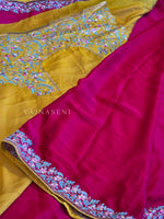 Load image into Gallery viewer, Chiffon Rangoli Semi Silk Saree x Embroidery : Rani x Mustard
