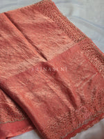 Load image into Gallery viewer, Satina Space Silk Saree x Sequins x Stones : Coral Peach
